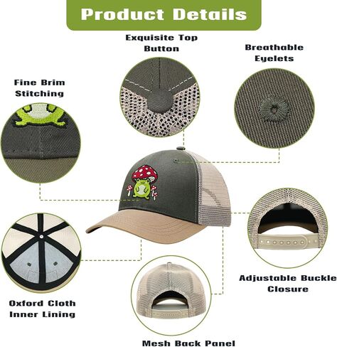 قبعة الفطر، لطيف فطر الضفدع التطريز شبكة قبعة بيسبول Snapback قبعات سائقي الشاحنات هدايا الفطر للنساء الرجال in Kuwait