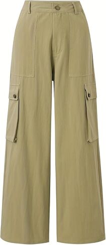 Women High Waisted Loose Cargo Pants Baggy Wide Leg 6 Pockets Casual Trousers in Saudi Arabia