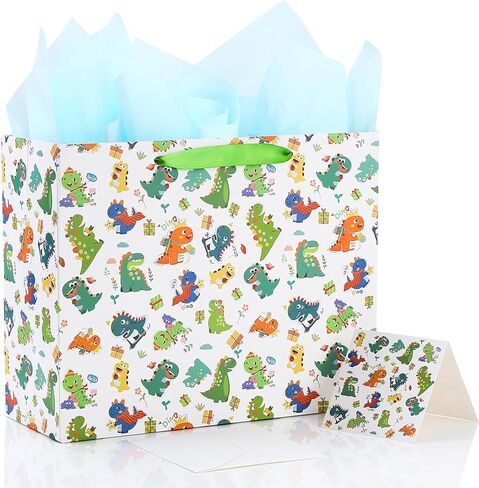OAOCOLOR 13" Large Happy Birthday Gift Bag with Tissue Papers and Card for Girls Women Floral Design with Handles in Saudi Arabia