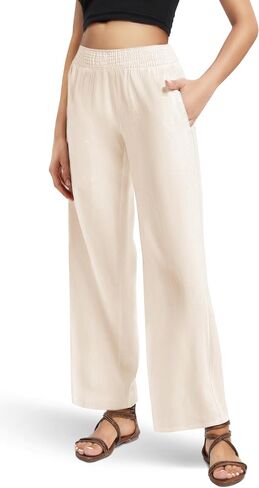 Urban CoCo Women's Elastic Waist Lightweight Linen Pants Wide Leg Palazzo Flowy Trousers for Beach Summer in Saudi Arabia