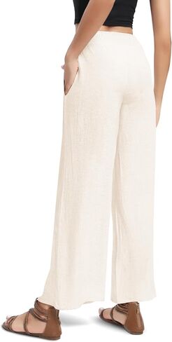 Urban CoCo Women's Elastic Waist Lightweight Linen Pants Wide Leg Palazzo Flowy Trousers for Beach Summer in Saudi Arabia