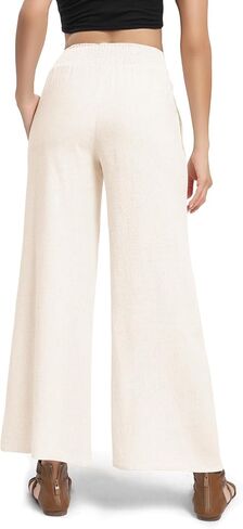 Urban CoCo Women's Elastic Waist Lightweight Linen Pants Wide Leg Palazzo Flowy Trousers for Beach Summer in Saudi Arabia