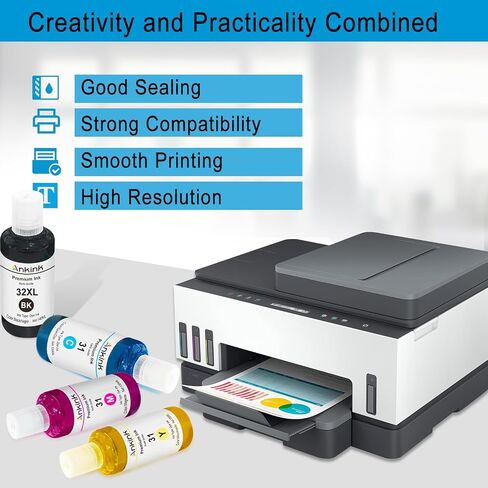 Ankink 31 32XL Compatible Ink Refill Bottle Set Replacement for HP Smart Tank 5000 5101 6001 7301 7602,Plus 651 551 555 450 455 457 Printer,4 Pack(140ML 32 XL Black,70ML 31 Cyan Magenta Yellow) in Saudi Arabia
