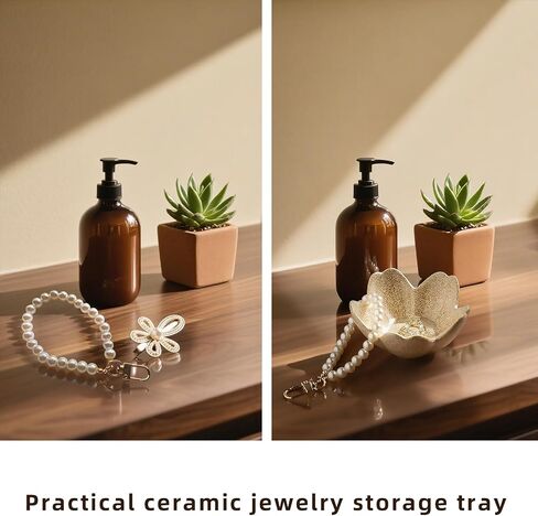 Floral Vanity Tray - Ceramic Jewelry Organizer Dish for Rings Necklaces Wedding Gift Idea(camel) in Kuwait