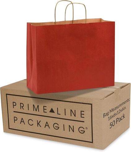 Prime Line Packaging 8x4x10 50 Pack Small Red Gift Bags with Handles, Christmas Kraft Gift Bags, Holiday Gift Wrap, Birthday, Seasonal, Shopping, Bulk in Kuwait