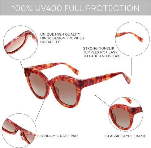 ZENOTTIC Trendy Polarized Women Sunglasses: Retro Cateye Shades - Sun Glasses Designed for Vacation with UV400 Protection in Saudi Arabia