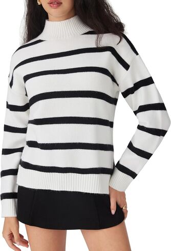 CIDER Striped Mock Neck Sweater Women Long Sleeve Pullover Knit Top in Saudi Arabia