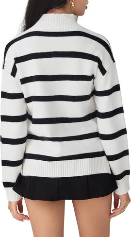 CIDER Striped Mock Neck Sweater Women Long Sleeve Pullover Knit Top in Saudi Arabia