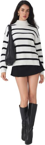 CIDER Striped Mock Neck Sweater Women Long Sleeve Pullover Knit Top in Saudi Arabia