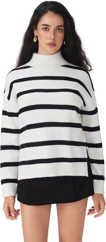 CIDER Striped Mock Neck Sweater Women Long Sleeve Pullover Knit Top in Saudi Arabia