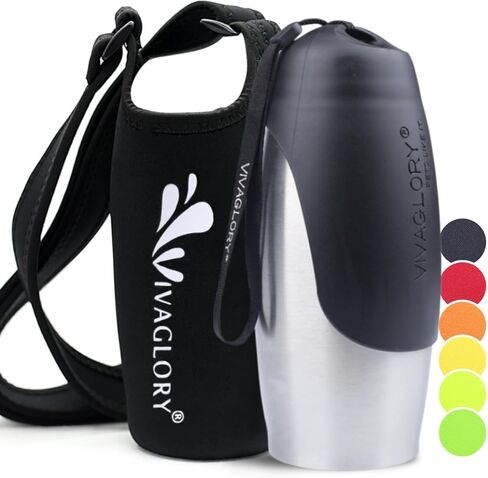 زجاجة مياه من الفولاذ المقاوم للصدأ سعة 25 أونصة من VIVAGLORY ومجموعة حامل زجاجات النيوبرين، زجاجات شرب للكلاب وحامل زجاجة مياه، رائعة للمشي لمسافات طويلة والسفر مع الحيوانات الأليفة in Kuwait