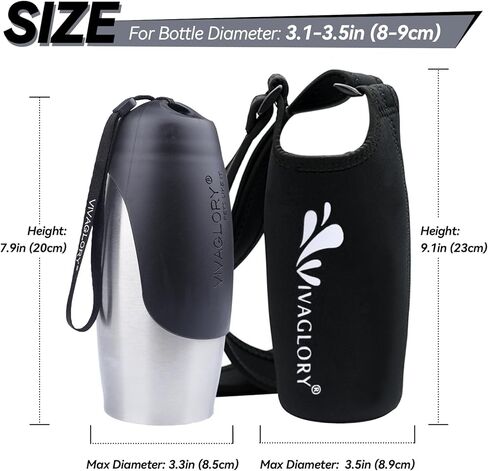 زجاجة مياه من الفولاذ المقاوم للصدأ سعة 25 أونصة من VIVAGLORY ومجموعة حامل زجاجات النيوبرين، زجاجات شرب للكلاب وحامل زجاجة مياه، رائعة للمشي لمسافات طويلة والسفر مع الحيوانات الأليفة in Kuwait