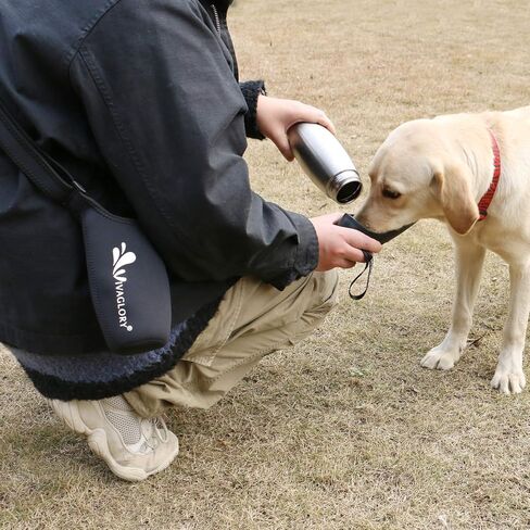 زجاجة مياه من الفولاذ المقاوم للصدأ سعة 25 أونصة من VIVAGLORY ومجموعة حامل زجاجات النيوبرين، زجاجات شرب للكلاب وحامل زجاجة مياه، رائعة للمشي لمسافات طويلة والسفر مع الحيوانات الأليفة in Kuwait