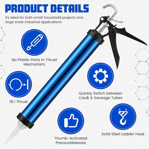 Lasnten 2 Pack Sausage Caulk Gun 20 Oz Sausage Sausage Cauleding Gun Cordless Clork With 4 Vohsles ، 18: 1 Thrust ، Aleuminum Sealant Hand Caulk Gun Kit للمقاولين in Kuwait
