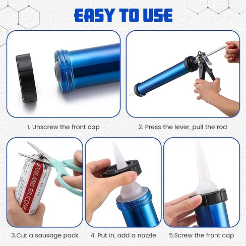 Lasnten 2 Pack Sausage Caulk Gun 20 Oz Sausage Sausage Cauleding Gun Cordless Clork With 4 Vohsles ، 18: 1 Thrust ، Aleuminum Sealant Hand Caulk Gun Kit للمقاولين in Kuwait