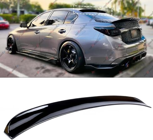 جناح سقف خلفي متوافق مع 2014-2024 إنفينيتي Q50، JDM Style Duckbill يناسب سيارة سيدان ذات 4 أبواب 14-24، وشفة جناح خارجية عالية الركلة (أسود لامع) in Kuwait