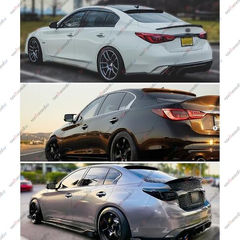جناح سقف خلفي متوافق مع 2014-2024 إنفينيتي Q50، JDM Style Duckbill يناسب سيارة سيدان ذات 4 أبواب 14-24، وشفة جناح خارجية عالية الركلة (أسود لامع) in Saudi Arabia