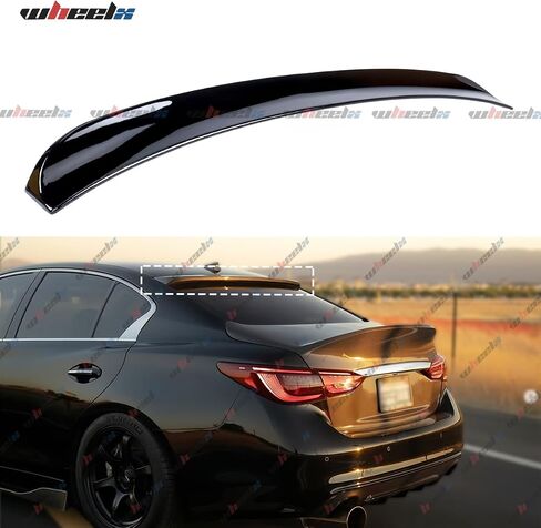 جناح سقف خلفي متوافق مع 2014-2024 إنفينيتي Q50، JDM Style Duckbill يناسب سيارة سيدان ذات 4 أبواب 14-24، وشفة جناح خارجية عالية الركلة (أسود لامع) in Kuwait