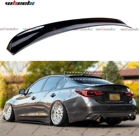 جناح سقف خلفي متوافق مع 2014-2024 إنفينيتي Q50، JDM Style Duckbill يناسب سيارة سيدان ذات 4 أبواب 14-24، وشفة جناح خارجية عالية الركلة (أسود لامع) in Kuwait