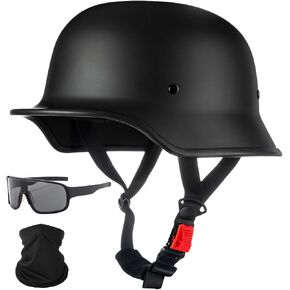 German Motorcycle Helmet DOT Approved Open Face Motorcycle Helmet Lightweight Low Profile Open Face Half Face Helmet Adult Men Women Vintage German Style Half Face Skull Cap Helmets,M-XXL in Saudi Arabia