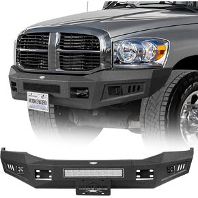 Hooke Road Ram 2500 Front Bumper for 2006 2007 2008 2009 Dodge Ram 2500 3500 Pickup Truck, Offroad Textured Black Steel Bumper with LED Lights and License Plate Mount in Saudi Arabia