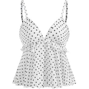 Milumia Women's Floral Mesh Cami Crop Top V Neck Ruffle Spaghetti Strap Tank Tops in Kuwait