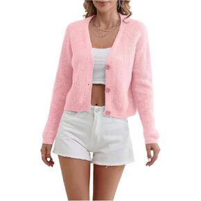 OYOANGLE Women's Knitted Button Front V Neck Cardigan Long Sleeve Casual Lightweight Sweater Jacket in Saudi Arabia