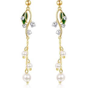 Rose/Cherry Blossoms/Lily of the Valley/Hibiscus/Rose/Sunflower/Monstera/Tulip/Orchid Earrings S925 Sterling Silver Flower Dangle Earrings Jewelry for Women in Kuwait