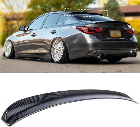 جناح سقف خلفي متوافق مع 2014-2024 إنفينيتي Q50، JDM Style Duckbill يناسب سيارة سيدان ذات 4 أبواب 14-24، وشفة جناح خارجية عالية الركلة (أسود لامع) in Saudi Arabia