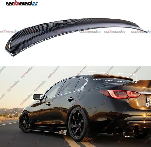 جناح سقف خلفي متوافق مع 2014-2024 إنفينيتي Q50، JDM Style Duckbill يناسب سيارة سيدان ذات 4 أبواب 14-24، وشفة جناح خارجية عالية الركلة (أسود لامع) in Saudi Arabia