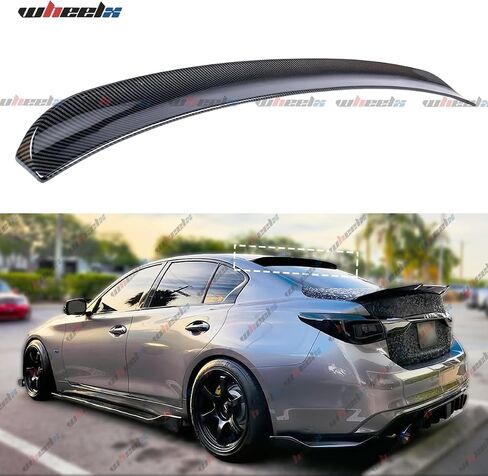 جناح سقف خلفي متوافق مع 2014-2024 إنفينيتي Q50، JDM Style Duckbill يناسب سيارة سيدان ذات 4 أبواب 14-24، وشفة جناح خارجية عالية الركلة (أسود لامع) in Saudi Arabia