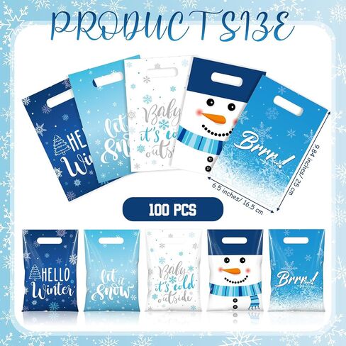 Pasimy 50 Pcs Hello Winter Gift Bags Winter Snowflake Drawstring Plastic Bag Bulk Winter Snowman Treat Bags with Ties Frozen Gift Wrapping Sacks for Winter Xmas Birthday Party Favors Supplies in Saudi Arabia