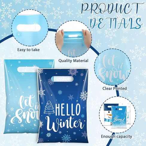 Pasimy 50 Pcs Hello Winter Gift Bags Winter Snowflake Drawstring Plastic Bag Bulk Winter Snowman Treat Bags with Ties Frozen Gift Wrapping Sacks for Winter Xmas Birthday Party Favors Supplies in Saudi Arabia