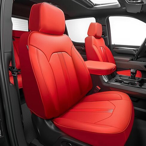 مناسب لـ 2019-2025 Chevy Silverado 1500 & GMC Sierra 1500، غطاء مقعد سيارة مخصص بتغطية كاملة، أغطية مقاعد من الجلد الصناعي المقاوم للماء للشاحنات، أغطية مقاعد مريحة فاخرة للسيارات (مجموعة كاملة، أحمر) in Kuwait