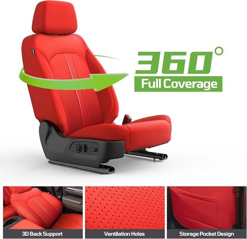 مناسب لـ 2019-2025 Chevy Silverado 1500 & GMC Sierra 1500، غطاء مقعد سيارة مخصص بتغطية كاملة، أغطية مقاعد من الجلد الصناعي المقاوم للماء للشاحنات، أغطية مقاعد مريحة فاخرة للسيارات (مجموعة كاملة، أحمر) in Kuwait