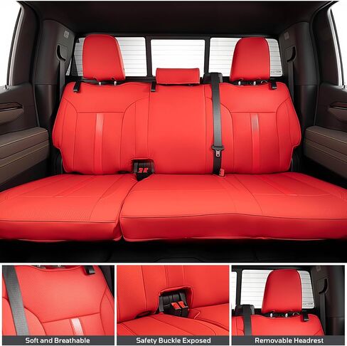 مناسب لـ 2019-2025 Chevy Silverado 1500 & GMC Sierra 1500، غطاء مقعد سيارة مخصص بتغطية كاملة، أغطية مقاعد من الجلد الصناعي المقاوم للماء للشاحنات، أغطية مقاعد مريحة فاخرة للسيارات (مجموعة كاملة، أحمر) in Kuwait