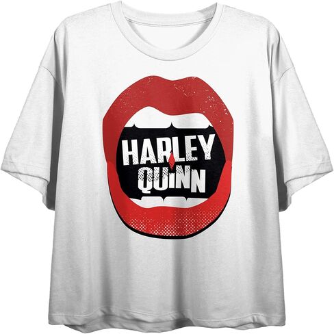 DC Comic Villain Harley Quinn Lips Juniors White Crop Top Graphic Tee in Kuwait