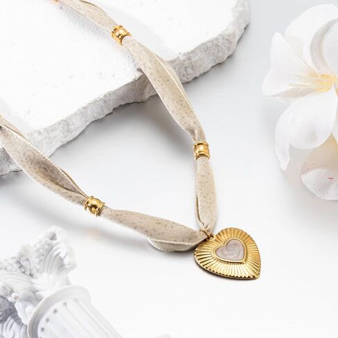 Bandana Necklace for Women,Gold Dainty Charm Necklace with Heart, Cross, Sun Pendants, Carabiner Lock - Boho Beach Vintage Scarf Necklaces in Kuwait