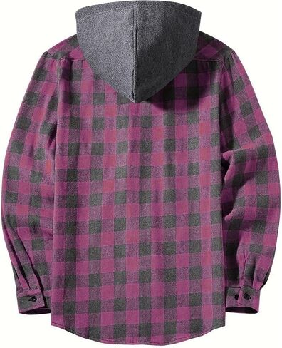 Men's Plaid Flannel Hoodie Shirts Casual Fall Lightweight Long Sleeve Button Down Hooded Shacket Jacket with Pocket in Saudi Arabia
