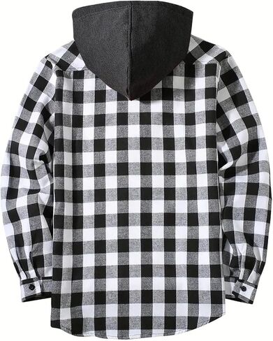 Men's Plaid Flannel Hoodie Shirts Casual Fall Lightweight Long Sleeve Button Down Hooded Shacket Jacket with Pocket in Saudi Arabia