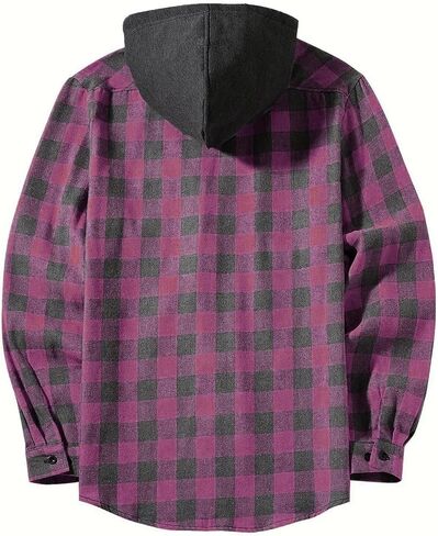 Men's Plaid Flannel Hoodie Shirts Casual Fall Lightweight Long Sleeve Button Down Hooded Shacket Jacket with Pocket in Saudi Arabia