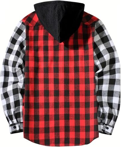 Men's Plaid Flannel Hoodie Shirts Casual Fall Lightweight Long Sleeve Button Down Hooded Shacket Jacket with Pocket in Saudi Arabia
