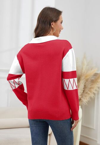 ANCAPELION V Neck Sweaters for Women Long Sleeve Colorblock Striped Knitted Pullover Fall Loose 2025 Trendy Jumper Tops in Saudi Arabia