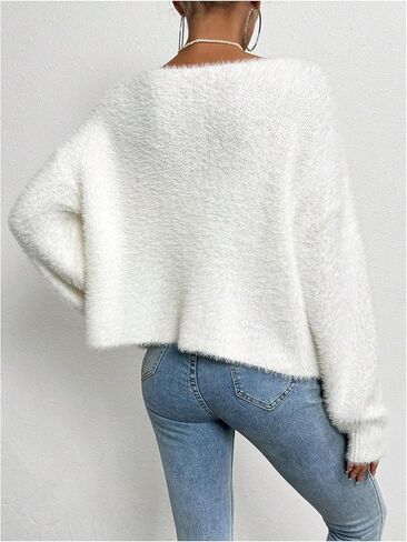 SOLY HUX Women's Fuzzy Open Front Cardigan Elegant Pearl Long Sleeve Dressy Casual Sweaters Outerwear in Saudi Arabia