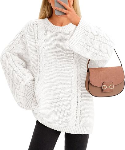 Yousify Womens Oversized Cable Knit Sweaters Long Sleeve Crewneck Casual Fall Chunky Pullover Vintage Loose Fit Sweater Tops in Saudi Arabia