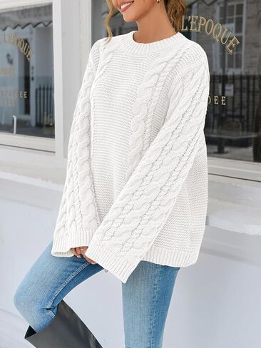 Yousify Womens Oversized Cable Knit Sweaters Long Sleeve Crewneck Casual Fall Chunky Pullover Vintage Loose Fit Sweater Tops in Saudi Arabia