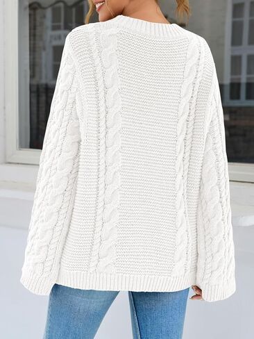 Yousify Womens Oversized Cable Knit Sweaters Long Sleeve Crewneck Casual Fall Chunky Pullover Vintage Loose Fit Sweater Tops in Saudi Arabia