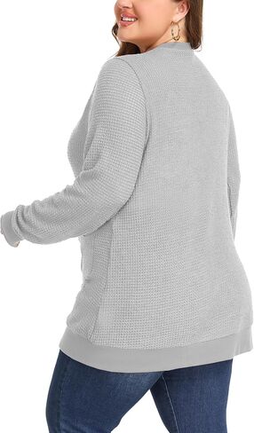 Women's Plus Size Waffle Knit Cardigan Soft Casual Long Sleeve Front Button Tops with Pockets in Saudi Arabia
