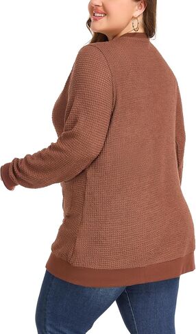 Women's Plus Size Waffle Knit Cardigan Soft Casual Long Sleeve Front Button Tops with Pockets in Saudi Arabia