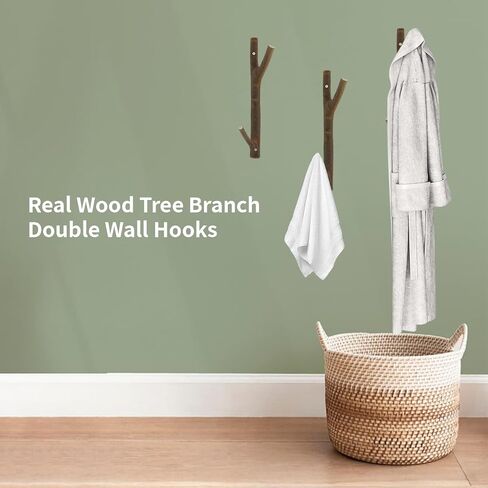 2Pcs Real Wood Tree Branch Double Wall Hooks, Farmhouse Rustic Decorative Wooden Without Bark Trunk Thickness 2cm-3cm with Screw in Kuwait